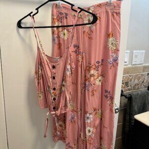 Pink Floral Pant and Crop Set